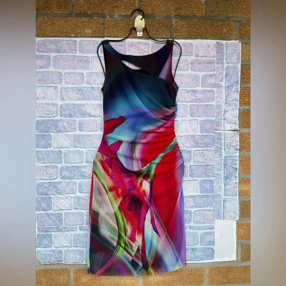 Elana kattan Watercolour Print mesh dress size small - Picture 1 of 8